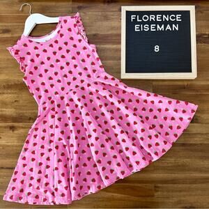 NEW Florence Eiseman Blossom & Sprout Pink Strawberry Knit Twirl Dress 8 Cotton